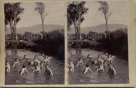 About 11 boys swimming nude in stream, Shannon, 1901
