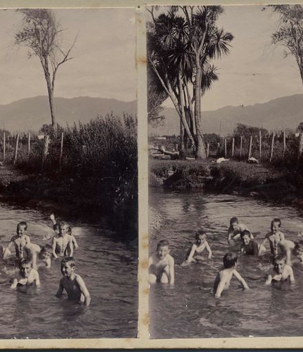 About 11 boys swimming nude in stream, Shannon, 1901