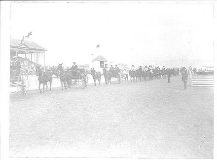 Procession of horses, riders & "traps"