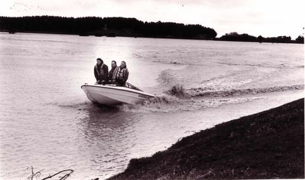 Motor Boat on Flooded Manawatu River, 1980's-90's