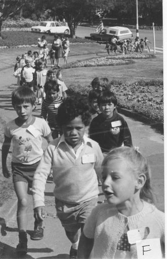 Children walking along path (to entrance at Wellington Zoo ?) - Resource cover image