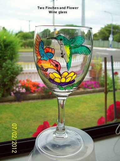 Hand Painted two finches and flower wine glass - Resource cover image