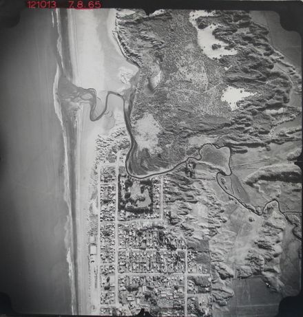 Otaki Beach township and Waitohu Stream mouth, 1965