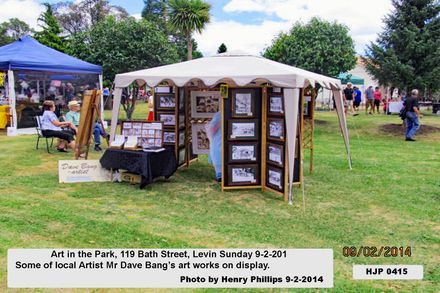 HJP 0415   Art in the Park, 119 Bath Street, Levin Sunday 9-2-2014  Some of local Artist Mr Dave Bang’s art works on display