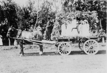 Tippler's Decorated Horse-drawn Wagon for Queen Carnival, early 1900's
