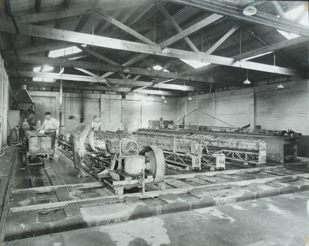 Manufacturing concrete power poles at Levin plant, c.1970