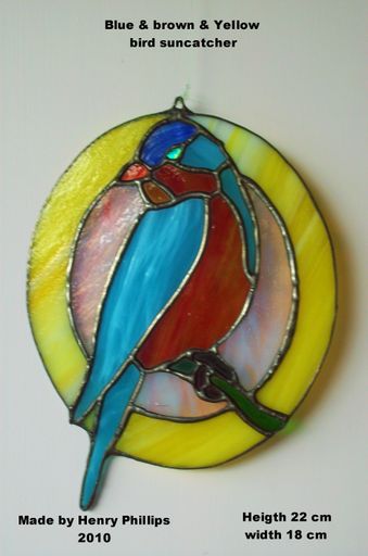 Bird suncatcher, yellow, Blue, brown