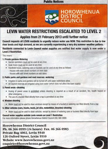Horowhenua District Council water restrictions