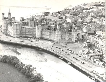 Caernarvon Castle (aerial view), Wales, England, 1969 ?