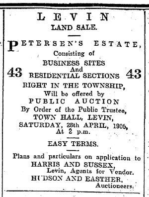 Advertisement for sale of the Petersen Estate.