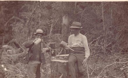 Surveyors at No.2 Dam site, Mangahao, 1920