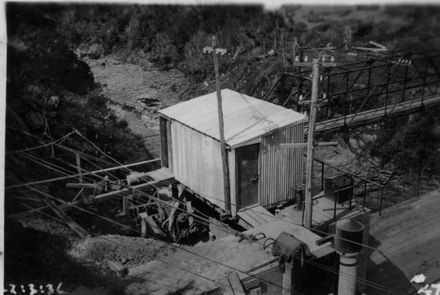 Temporary equipment shed on No.2 Dam, Mangahao, 1936