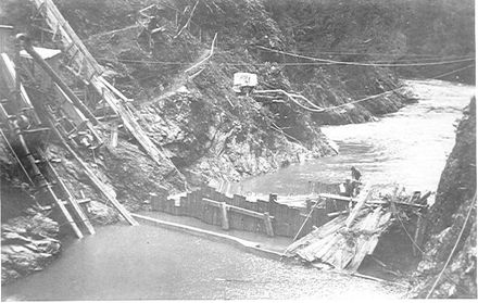 Inspecting damage to dam works, Mangahao, 1923 - Resource cover image