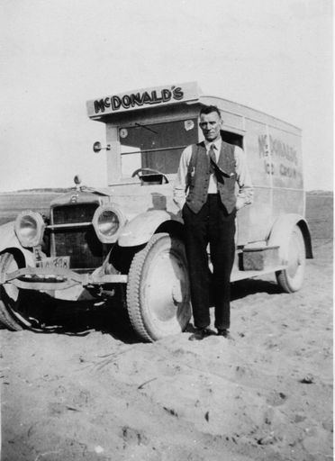 Curly Smith with Foxton Beach Ice Cream Delivery Van