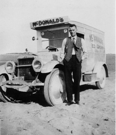 Curly Smith with Foxton Beach Ice Cream Delivery Van