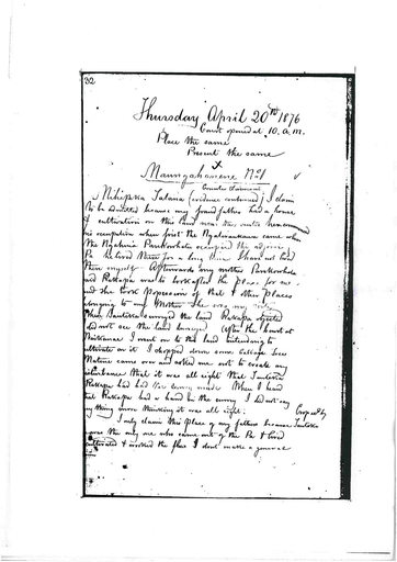 Otaki Maori Landcourt Minutebook - 20 April 1876