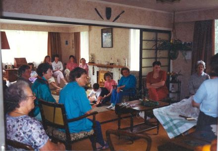 Society members in home of Lita Chrystall, Himatangi, December 1990