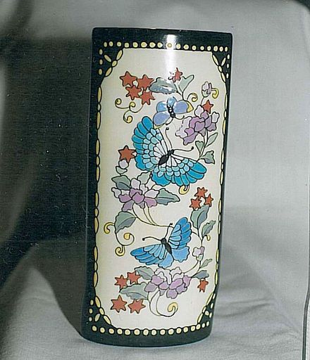 Dark Green vase with butterflies