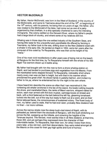Hector McDonald extract from Te Hekenga