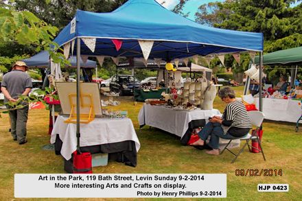 HJP 0423   Art in the Park, 119 Bath Street, Levin Sunday 9-2-2014  More interesting Arts and Crafts on display. - Resource cover image