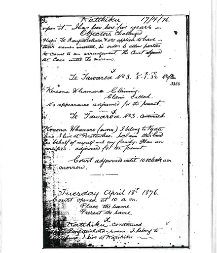 Otaki Maori Landcourt Minutebook - 18 April 1876