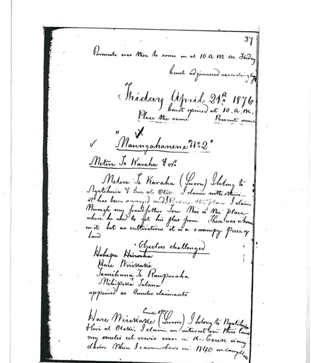 Otaki Maori Landcourt Minutebook - 21 April 1876