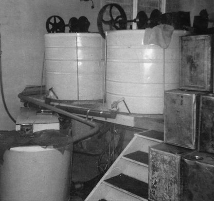 Inside Field's Apiaries new honey shed, 1967-68 season, Foxton