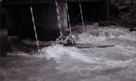 Canoeing / Kayaking event on river below Mangaore Powerhouse, c.1973