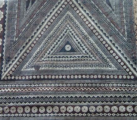 Tapa cloth on display at Levin Library close-up