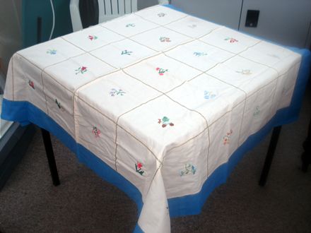 Table Cover - embroidered flower designs, 1946