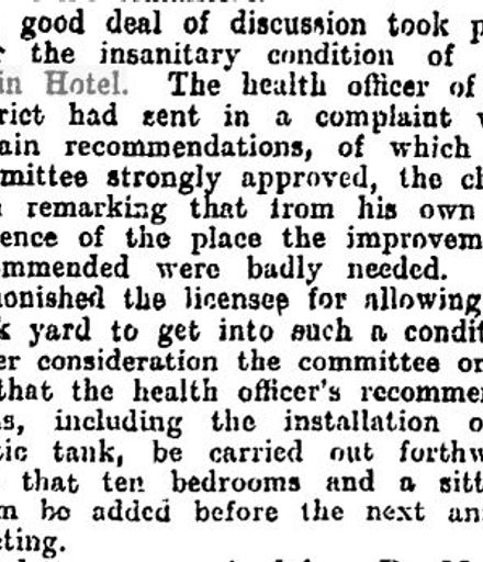Levin Hotel insanitary Ev Post 7 Dec 1906