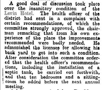 Levin Hotel insanitary Ev Post 7 Dec 1906