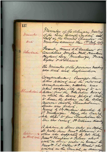Minutes of Council Meeting - 1 July 1907