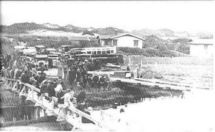 Opening first traffic bridge, Hokio Beach