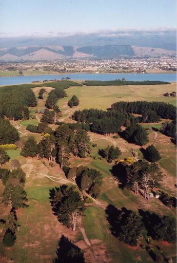 Aerial view of Lake Horowhenua and Levin