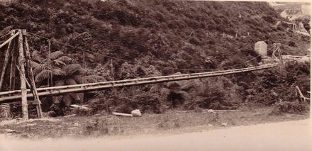Water and air pipelines suspended across Mangaore Stream, 4 January 1921