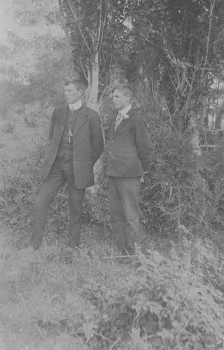 Postcard - Two Men (Adins ?) Standing by Trees - Resource cover image