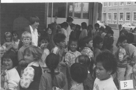 Children gathered outside Levin Public Library