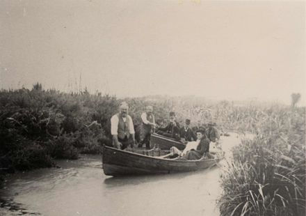 Mr R.J. Seddon and others inspecting Moutoa Swamp, early 1900's