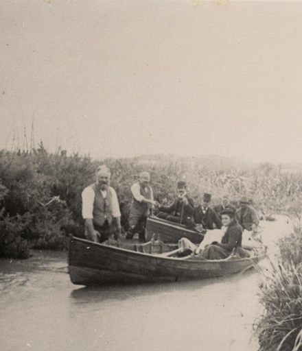Mr R.J. Seddon and others inspecting Moutoa Swamp, early 1900's