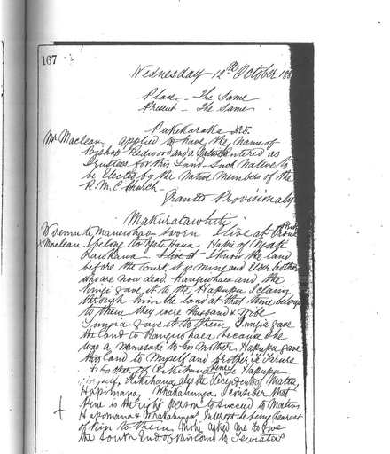 Otaki Maori Land Court Minutebook  - 12 October 1881.