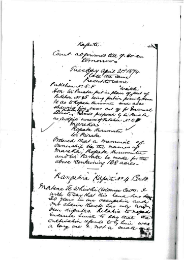 Otaki Maori Land Court Minutebook - 21 April 1874 . - Resource cover image