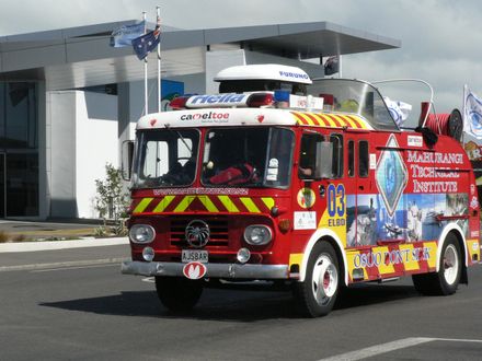 A few fire trucks and cars