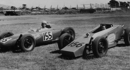 Two Formula Vees at the Levin motor-racing circuit, 1969.
