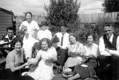 Afternoon tea in the Brown's backyard, c.1930 (?)