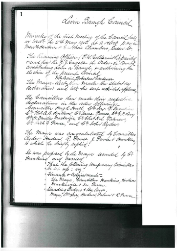 Minutes of 1st Council Meeting 2 May 1906