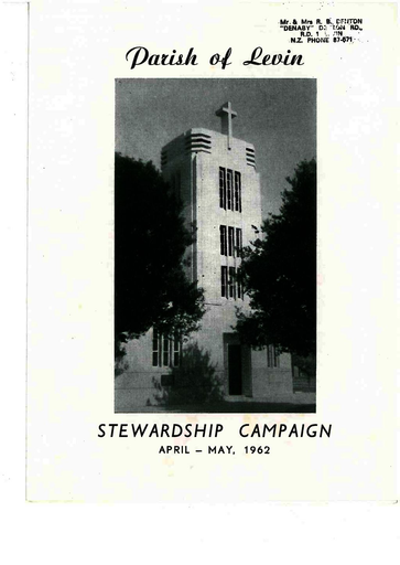 Anglican Parish of Levin - Stewardship Campaign April-May 1962