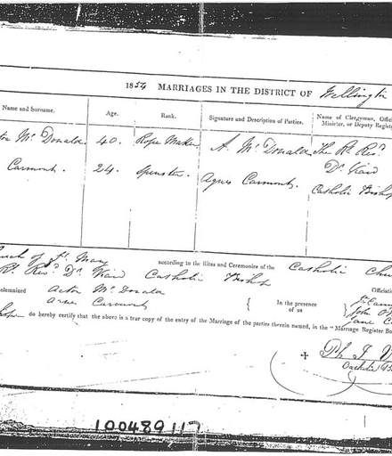 Agnes McDonald's Marriage Certificate Part 1