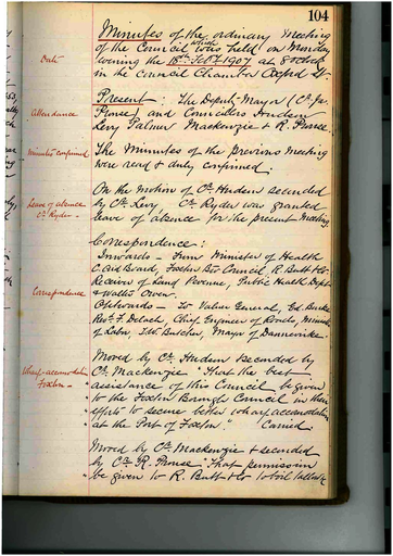 Minutes of Council Meeting - 18 February 1907