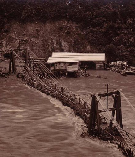 Flood threatening bridge at No.2 Dam, early 1920's